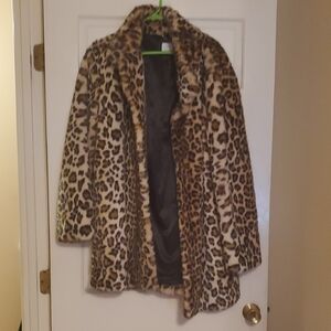 Calvin Klein Black Faux Fur Coat Size Xlg.tan & Black.dress Coat.